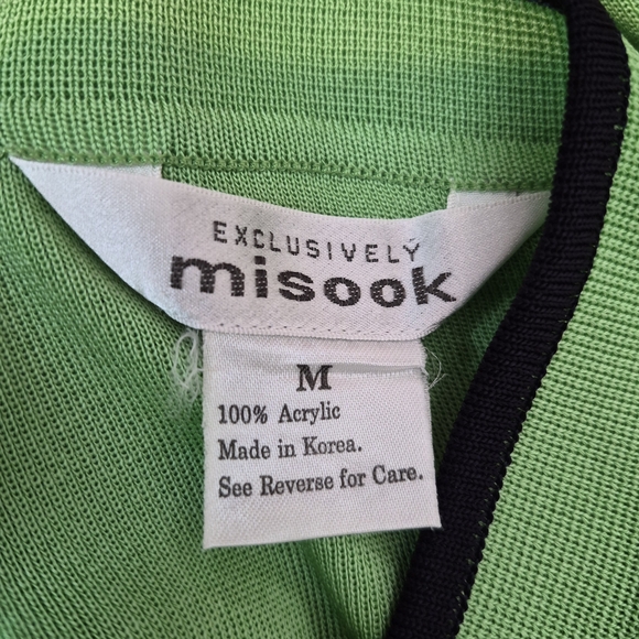Exclusively Misook Cardigan Green Black Trim Open Front Long Sleeve Womens Sz M - Picture 8 of 8